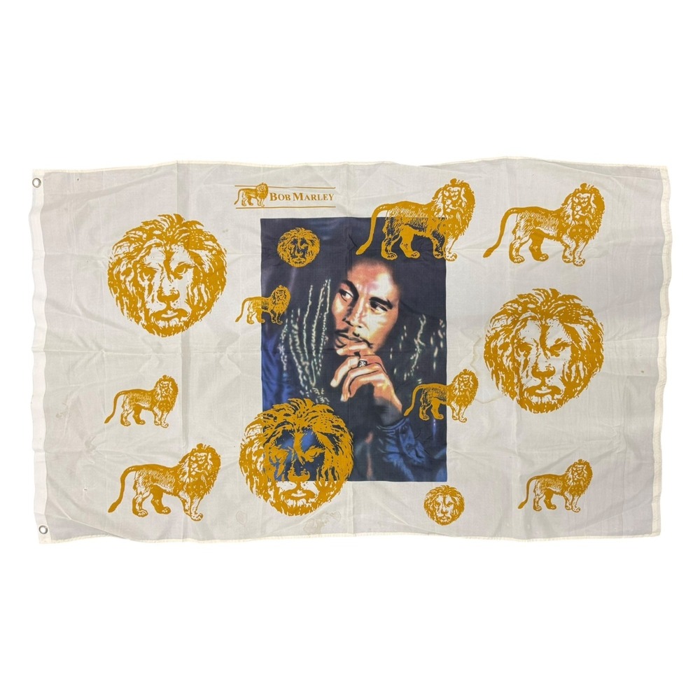 Bob Marley Flag Banner Unisex Large White Gold Good Vintage Lion King of Reggae - Picture 1 of 6